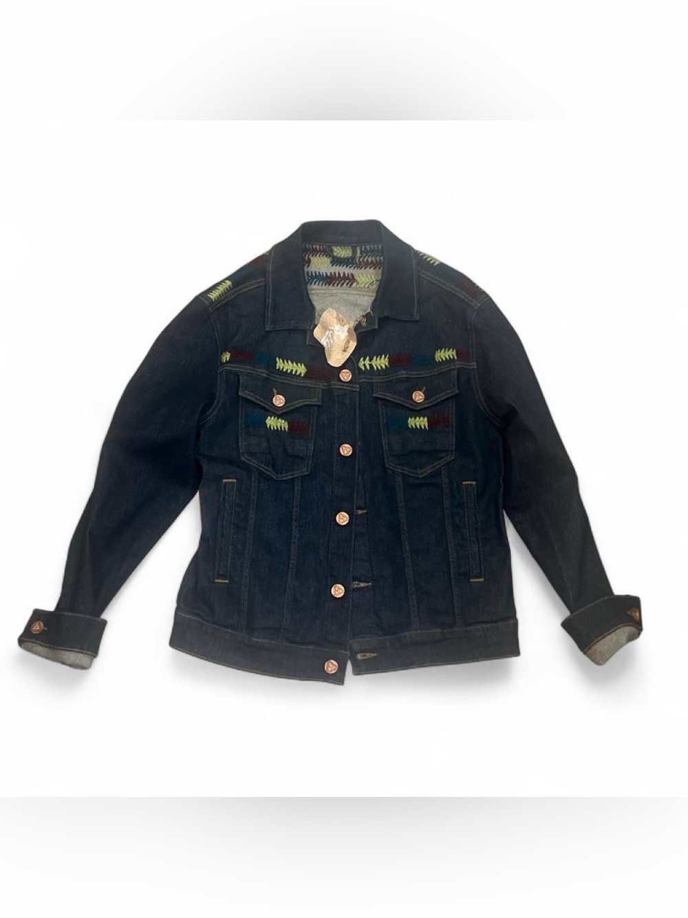 NWT Handmade Embroidered Artisan Denim Jacket Mexican Boho Jean Women’s Sz S